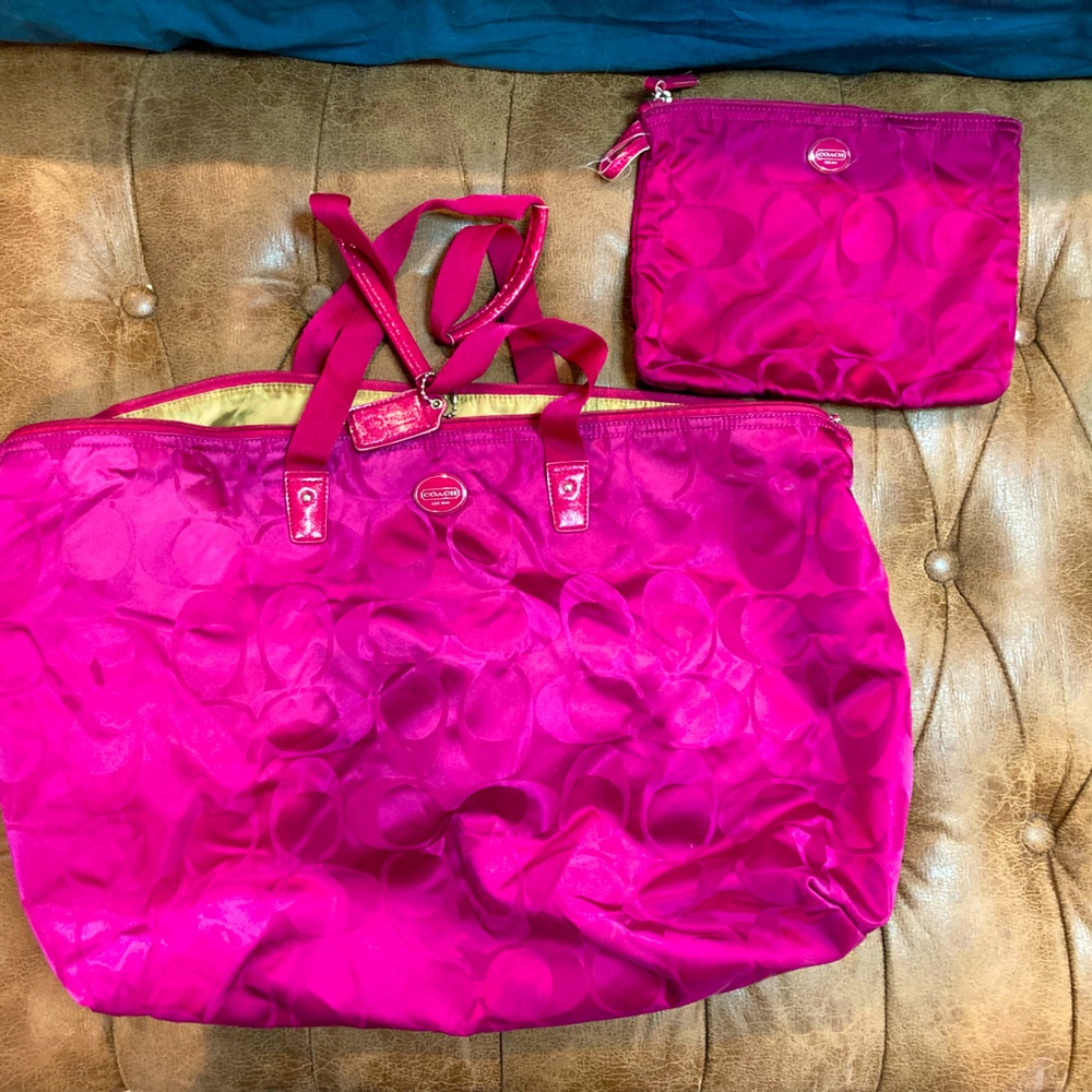 Coach overnight bag with make up bag